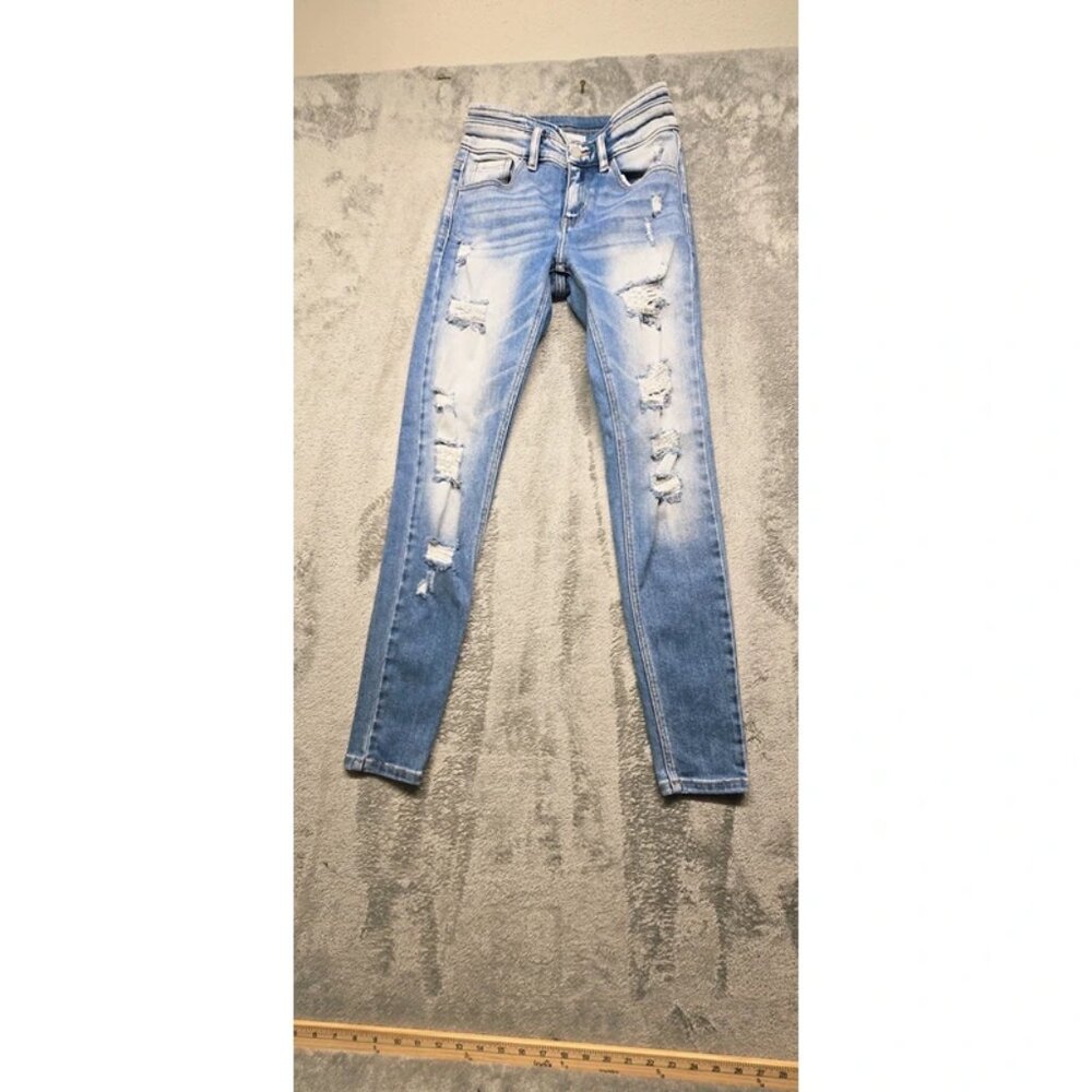 Kancan Denim 5 Pocket Skinny Jeans Womens 24 Blue Mid Rise Distressed Light Wash